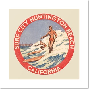 Retro Huntington Beach CA 70s Surf City Souvenir Posters and Art